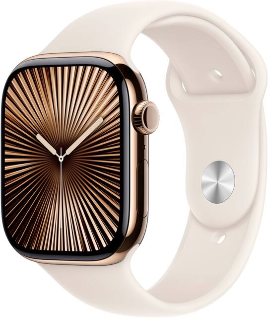 Apple Watch Series 10 GPS Cellular 46mm Titanium Case with Starlight Sport Band M L Gold Verizon 2024 MWYY3LW A Best Buy