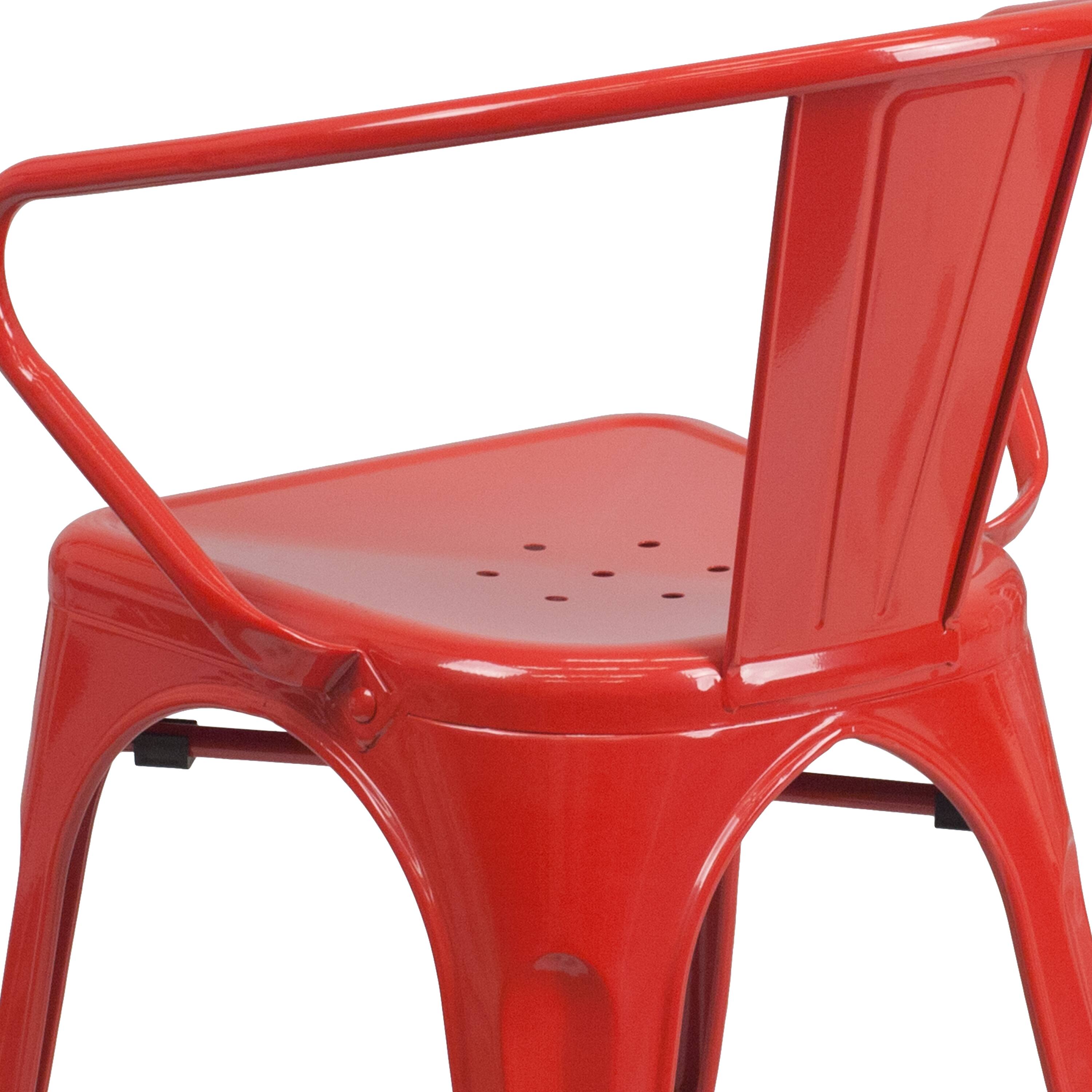 Alt View 9. Emma + Oliver - Commercial Grade Colorful Metal Indoor-Outdoor Chair with Arms - Red.