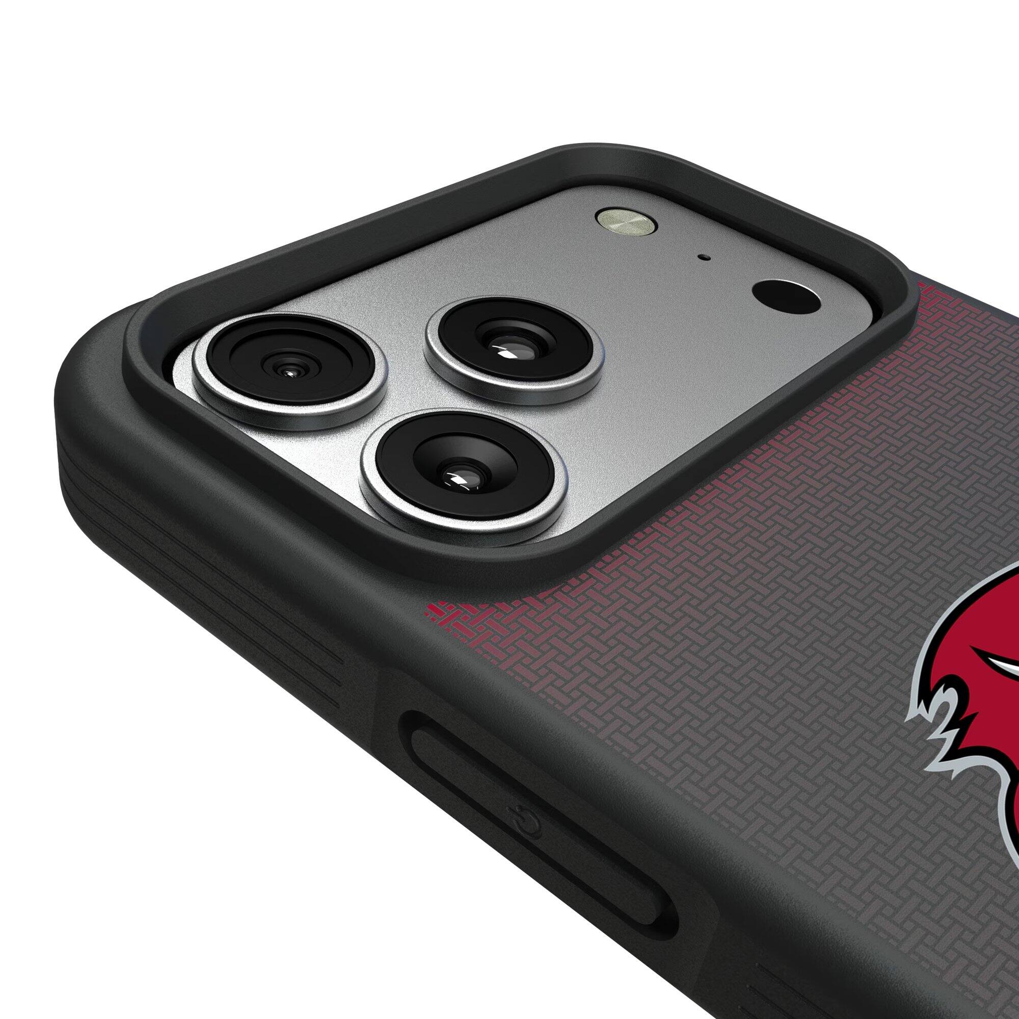 Alt View 2. Keyscaper - Tampa Bay Buccaneers Linen Logo iPhone Bump Case - 15 Plus - Black.