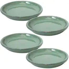 Sunnydaze - 7 in Glazed Ceramic Flower Pot/Plant Saucer - Set of 4 - Seafoam