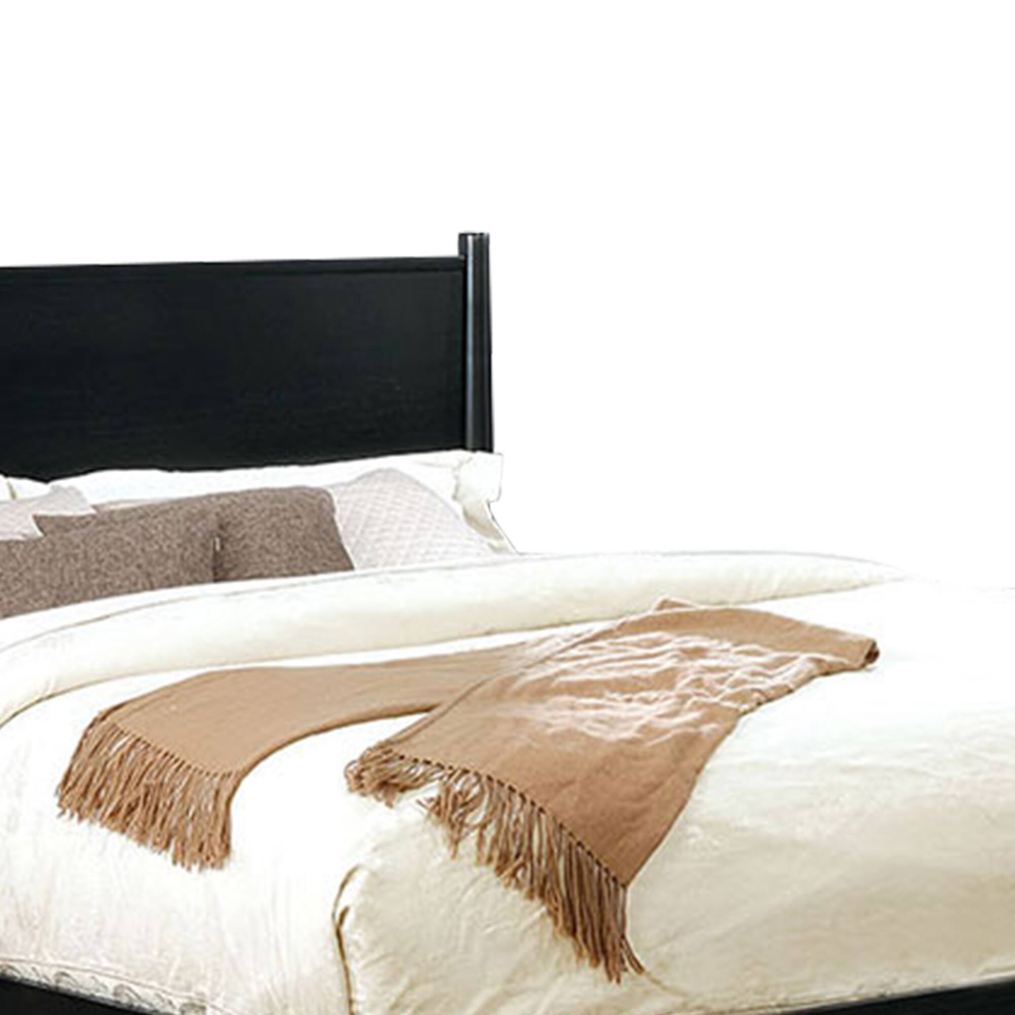 Alt View 3. Manhattan Lane - Mid Century Modern Wood Queen Bed with Round Tapered Legs - Black.
