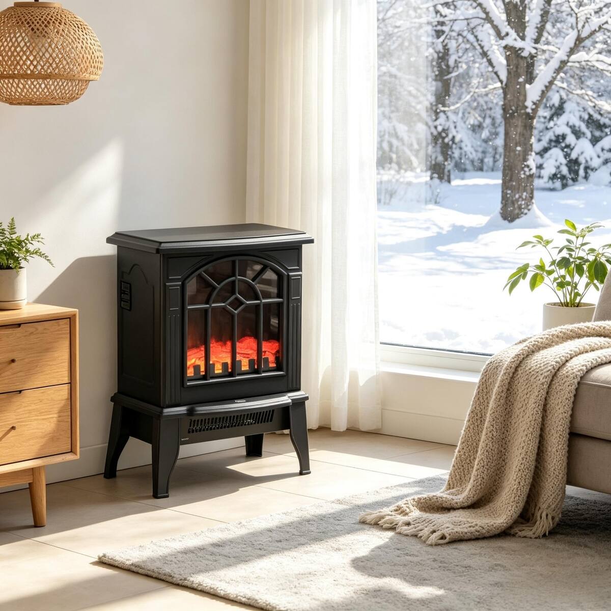 Front. Loheer - Loheer Freestanding Electric Fireplace Heater with Realistic Flame Effect, 1500W Portable Electric Heater, Black - Black.