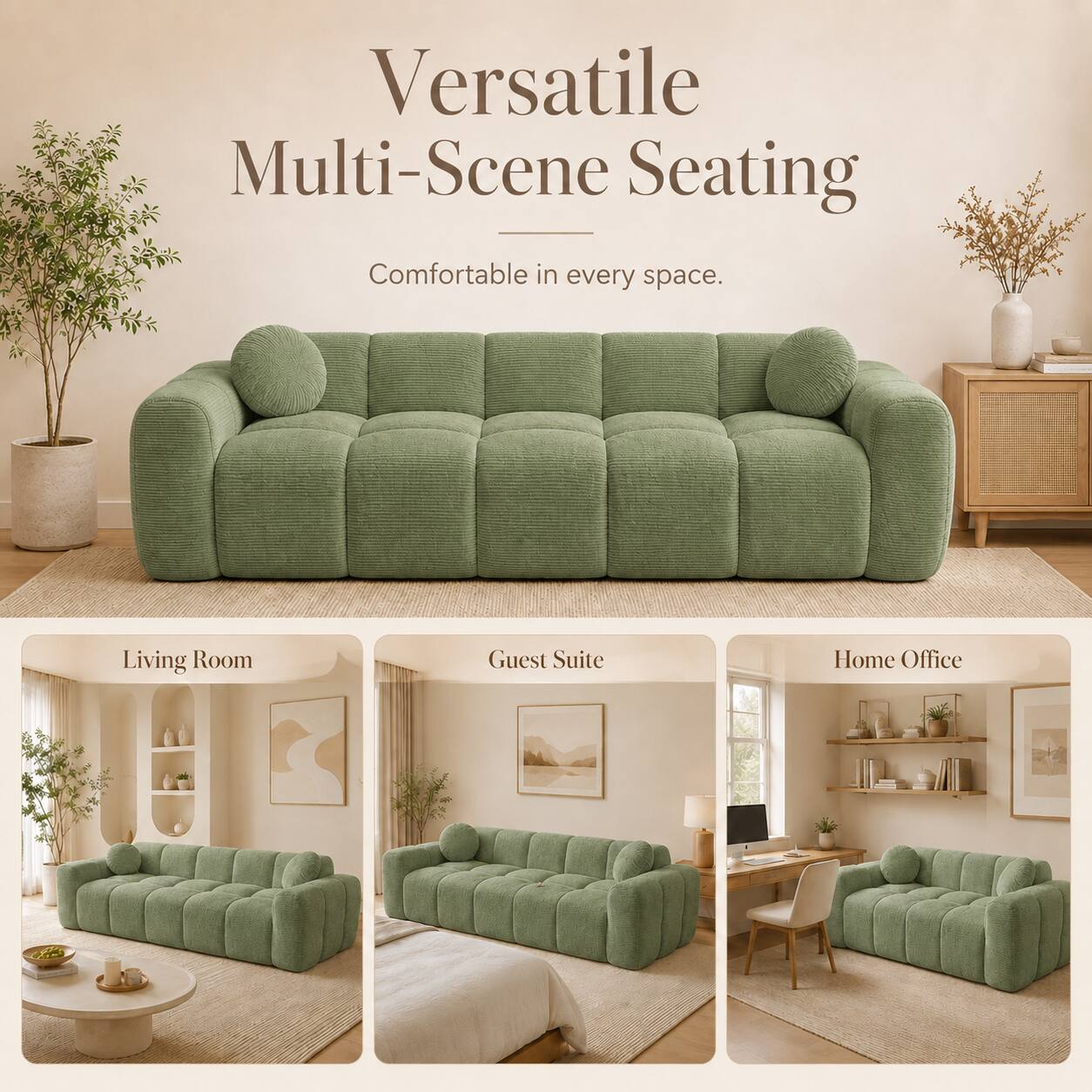Versatile Multi-Scene Seating  
Comfortable in every space.  
Living Room  
Guest Suite  
Home Office