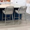 Front. PURPLE LEAF - Outdoor Bar Stool Set of 2, Wicker Rattan Bar stools with Back Aluminum Outside Garden Patio Bar Chairs - Light Grey-twill-Counter Height.