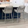 PURPLE LEAF - Outdoor Bar Stool Set of 2, Wicker Rattan Bar stools with Back Aluminum Outside Garden Patio Bar Chairs - Light Grey-twill-Counter Height