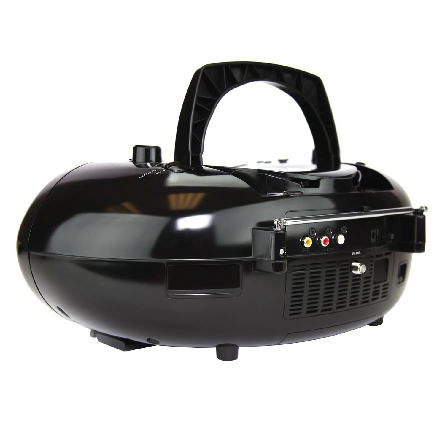 Left. Emerson - Emerson 7” Bluetooth® TV & DVD Boombox with HD-INPUT & Stereo Speakers - Black.