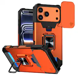 Dteck - Wallet Card Case for iPhone 17 Pro Max, Magnetic Heavy Duty Shockproof Lens Protection Ring Kickstand Cover - Orange