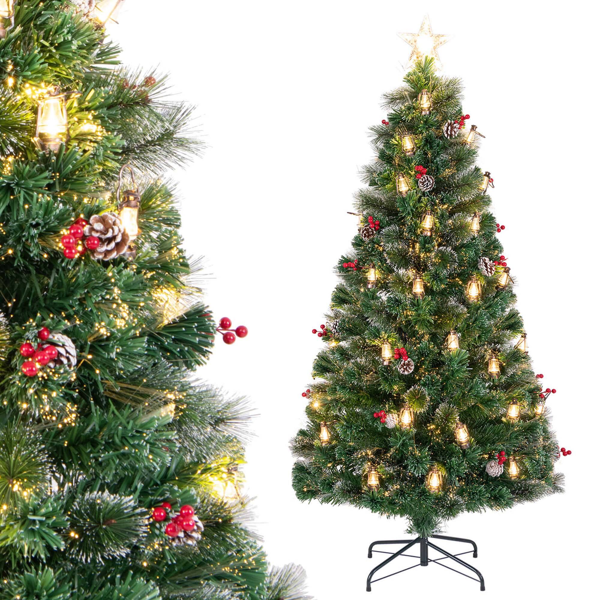 Costway - 6 FT Christmas Tree Artificial Xmas Tree with 8 Lighting Modes 64 Warm LED Lights - White,Green