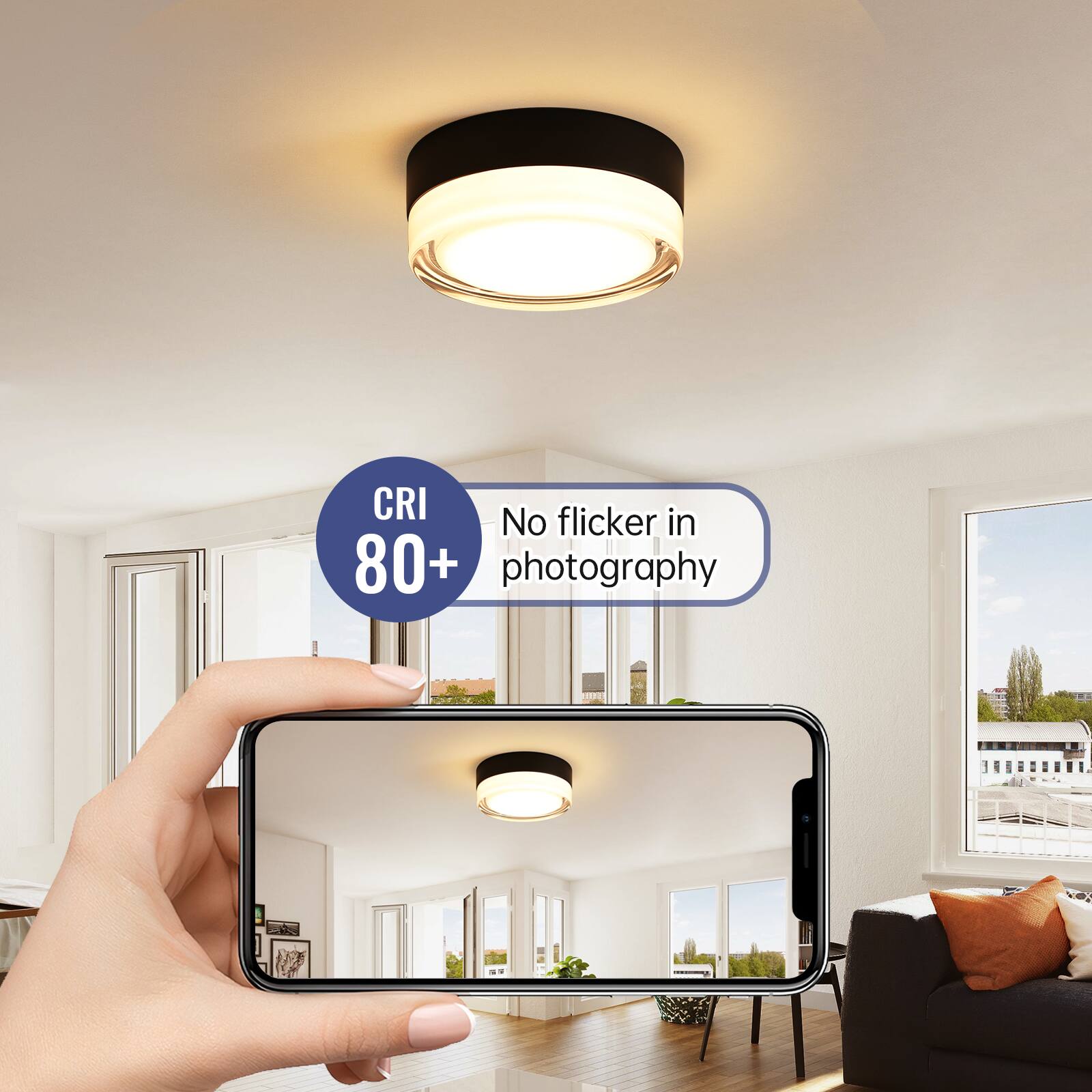 CRI 80+  
No flicker in photography