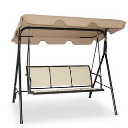 Pefilos - 3 Person Steel Frame Patio Swing with Polyester Angle an Ajustable Canopy- 3-Seater Hanging Bench, Pillow for - Brown