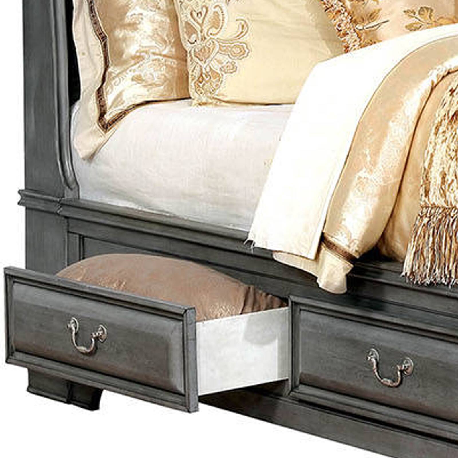 Alt View 2. Manhattan Lane - Transitional California King Wooden Bed with Multiple Bottom Drawers, Gray - Gray.