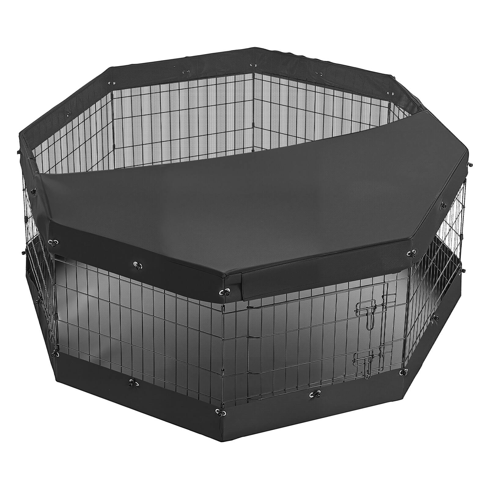 Alt View 5. VEVOR - Dog Playpen 24 Inch 8 Panels Exercise Pen with Top Cover & Bottom Pad, Indoor Foldable Metal Pet Fence with Door - Black.