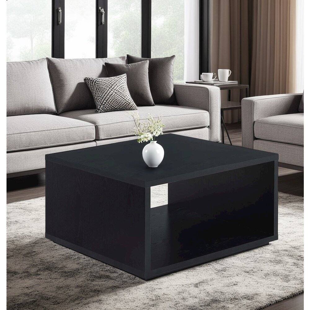Back. FurniFact - Black Square Coffee Table with Honeycomb Particle Board for Modern Living Rooms - Black.