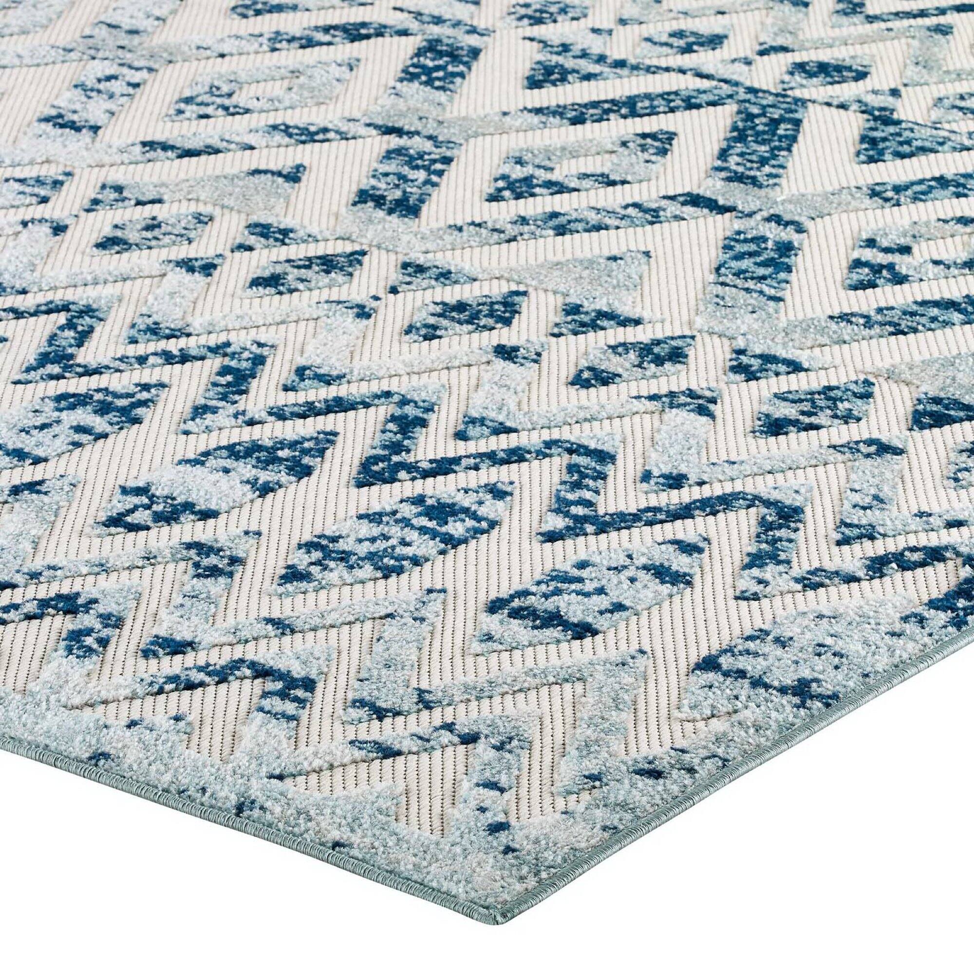 Alt View 4. Modway - Reflect Tamako Diamond and Chevron Moroccan Trellis Indoor / Outdoor Area Rug - Ivory and Blue.