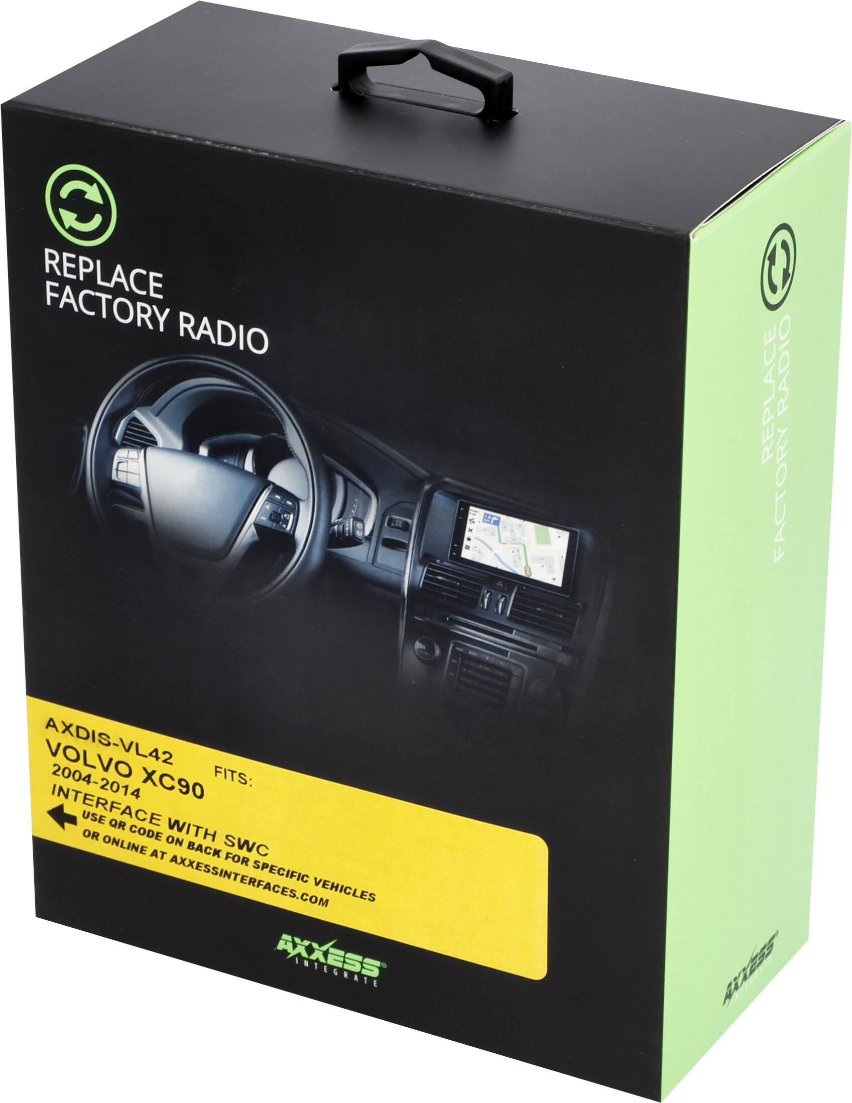 REPLACE FACTORY RADIO

AXDIS-VL42  
VOLVO XC90  
2004-2014  
FITS:  
INTERFACE WITH SWC  
USE QR CODE ON BACK FOR SPECIFIC VEHICLES  
OR ONLINE AT AXXESSINTERFACES.COM  

AXXESS  
INTEGRATE