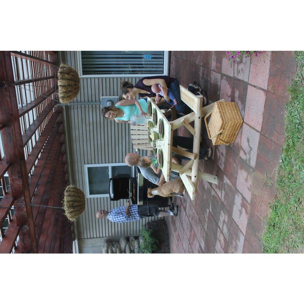 Alt View 1. Contoured Comfort - 6' Log Picnic Table  Attached Benches - Brown.