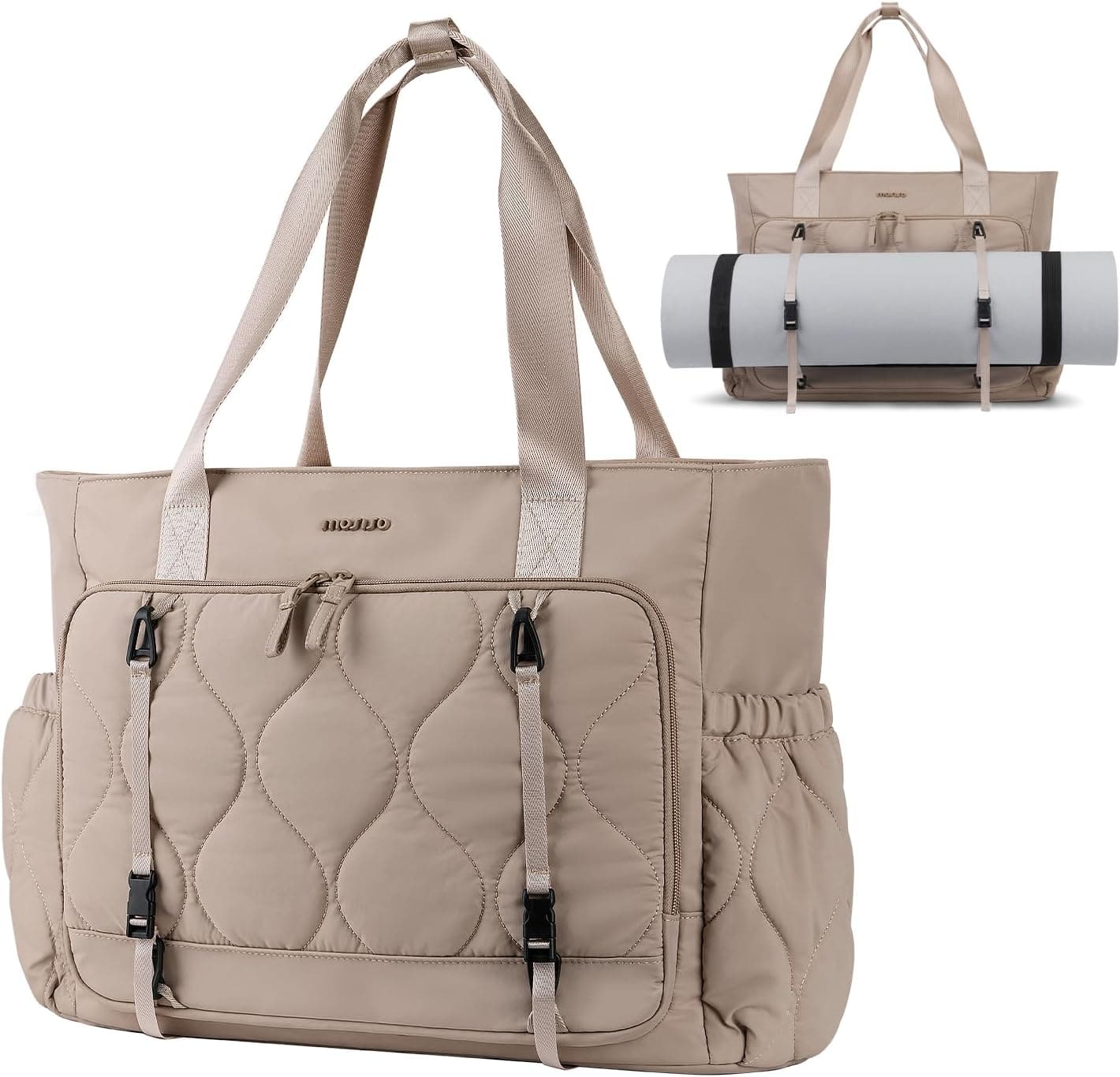 mosiso - Large Gym Bag for Women, Puffy Sports Gym Tote Bag Travel Duffle Carry On Weekender Bag for Sports Fitness Yoga - Brown