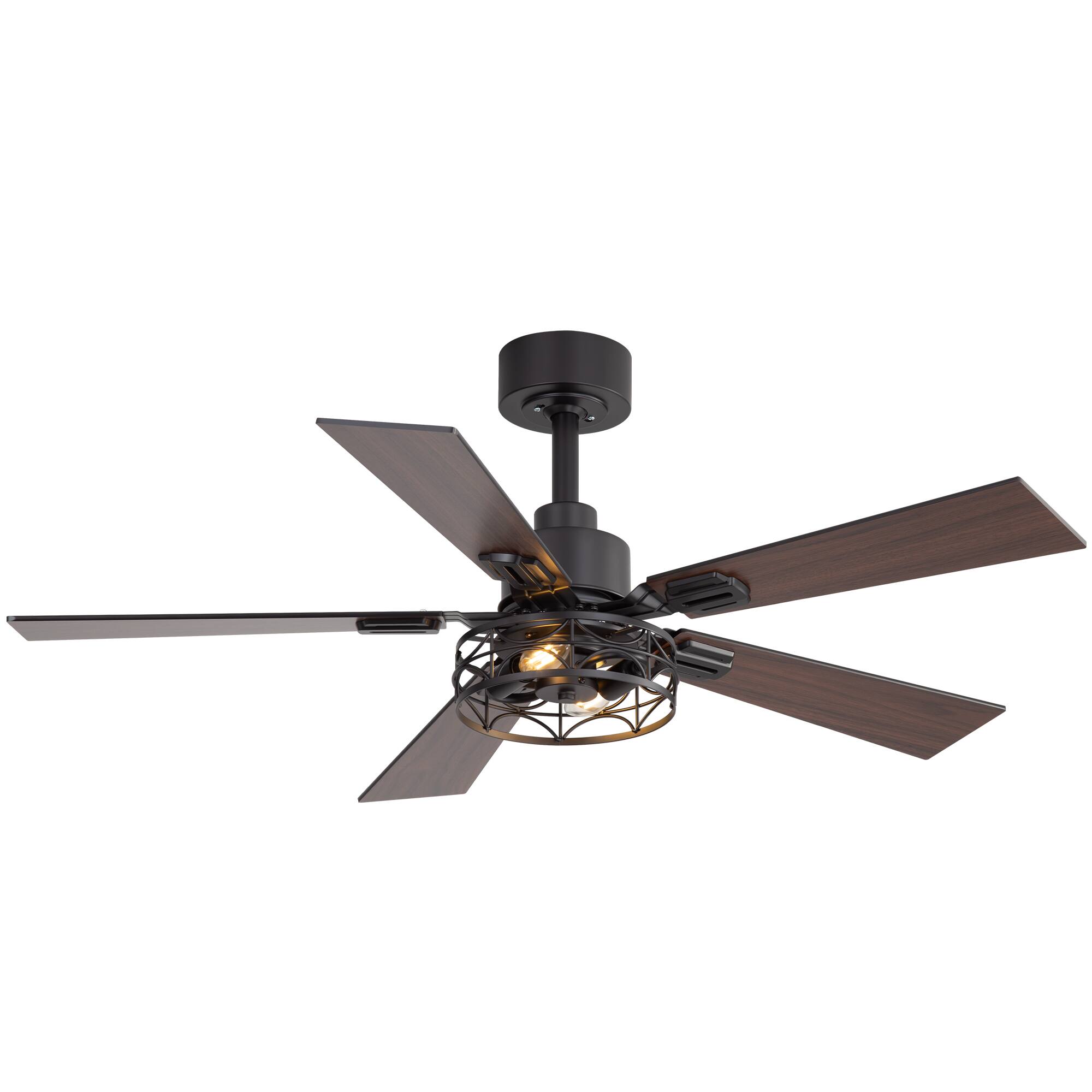 Angle. Breezary - 42-In Indoor Ceiling Fan with Light Kit, 5 Plywood Blades, 6-Speed DC Motor and Remote, Timer, Memory Function(1/2 Pack) - Matte Black (1 Pack).