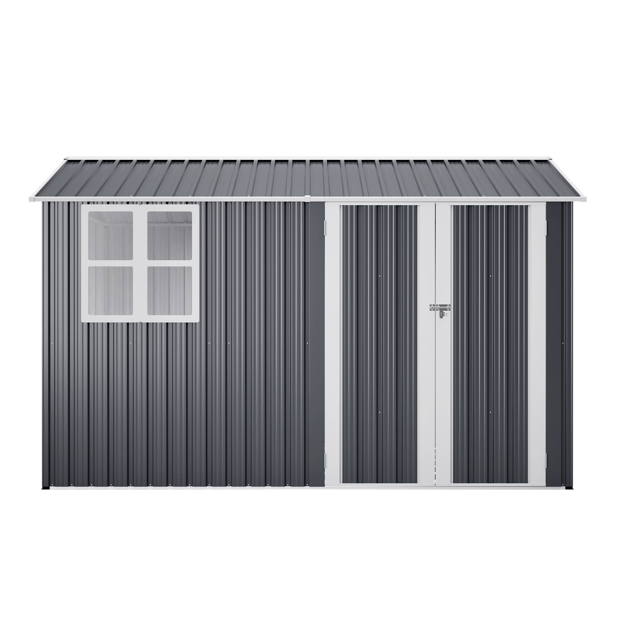 Alt View 8. Mondawe - 10X8FT Outdoor Steel Storage Shed with Clear Window, Lockable Doors and Floor Frame - Gray.