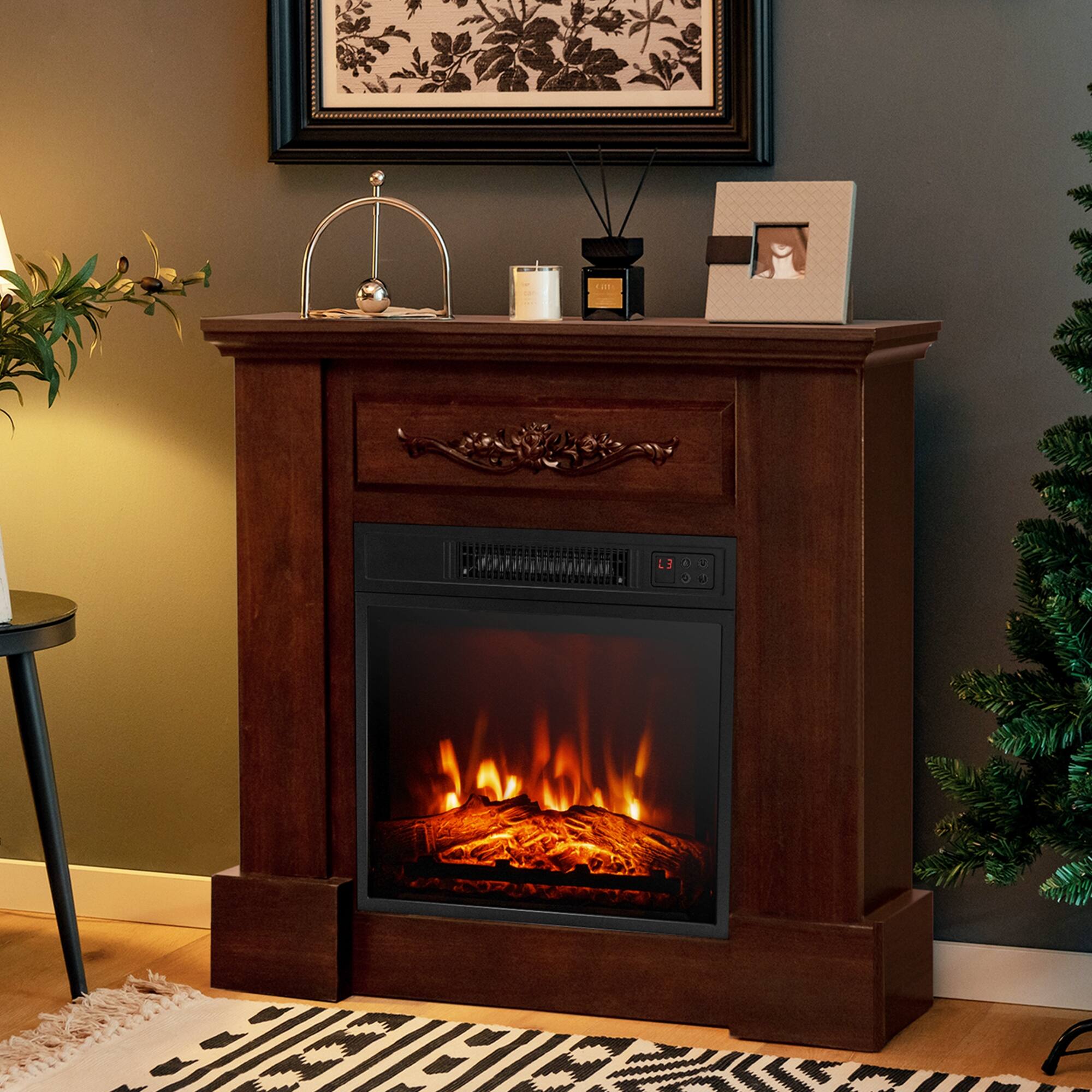 Alt View 1. Costway - Costway 32" Electric Fireplace Mantel TV Stand Space Heater w/Remote Control 1400W Brown - Brown.