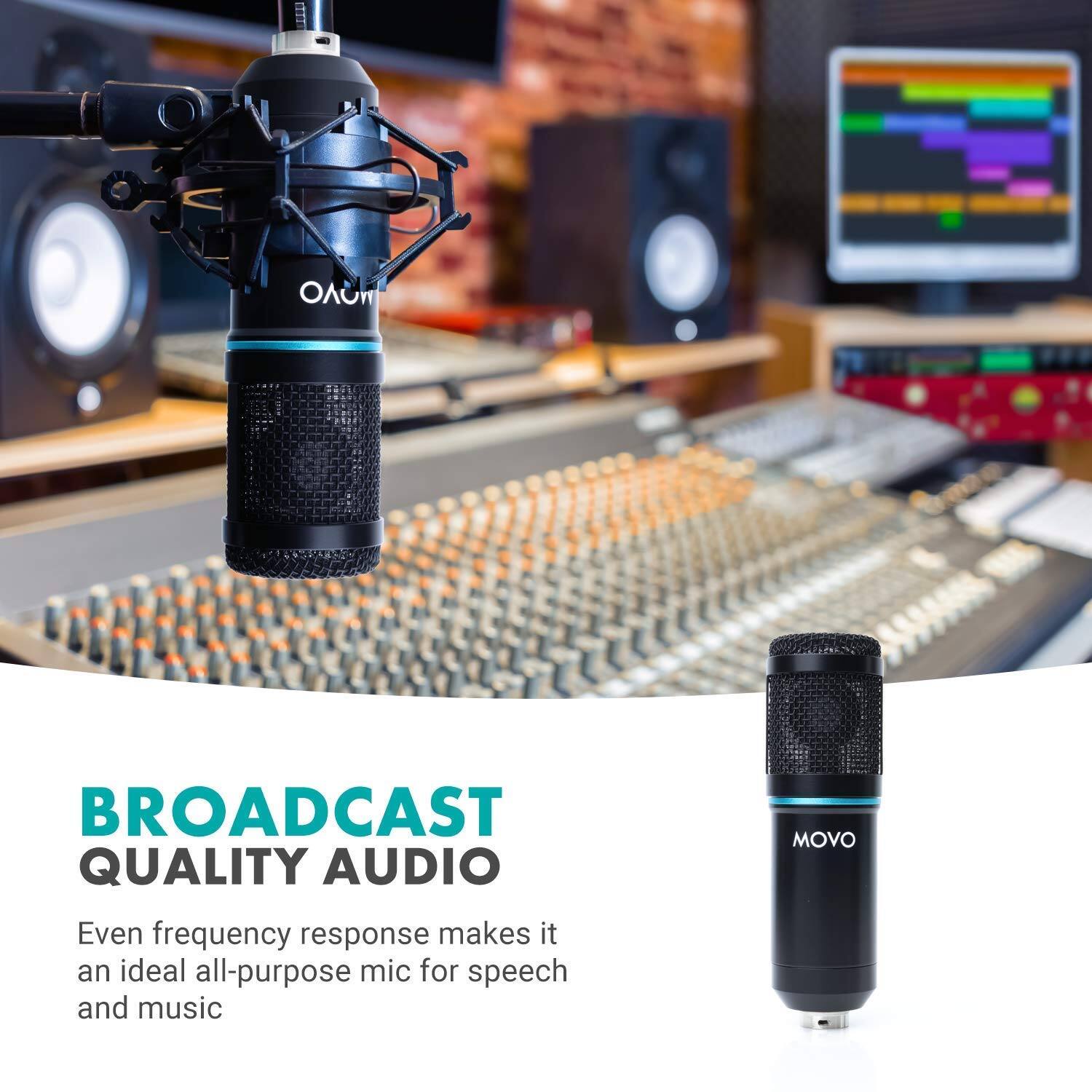 BROADCAST QUALITY AUDIO  
Even frequency response makes it an ideal all-purpose mic for speech and music  
MOVO