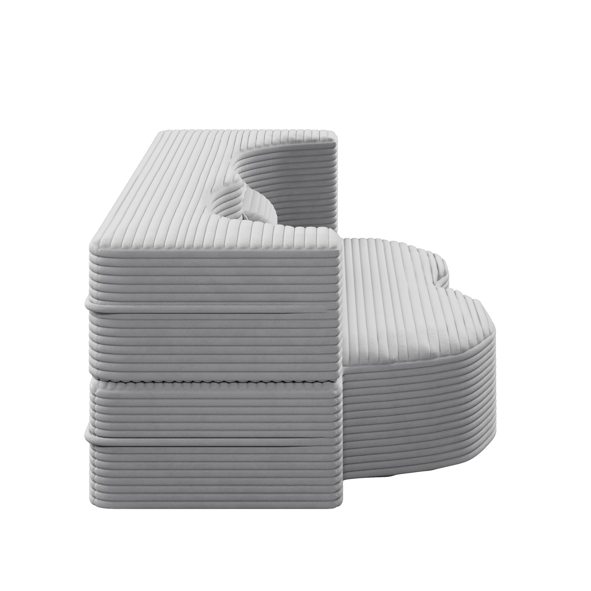 Alt View 6. GOODSILO - Convertible Plush Corduroy Floor Sleeper Sofa with Dual Pillows for Living Room and Guest Use - Light Grey.