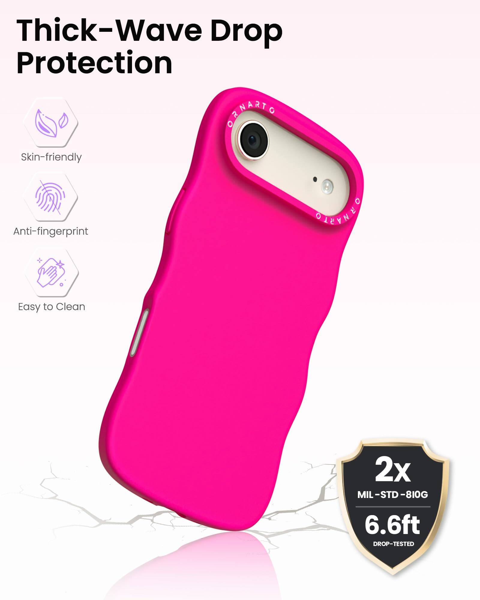 Thick-Wave Drop Protection

- Skin-friendly
- Anti-fingerprint
- Easy to Clean

2x MIL-STD-810G  
6.6ft DROP-TESTED