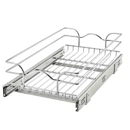 Front. Rev-A-Shelf - Rev-A-Shelf Pullout Single Basket Organizer for Kitchen Cabinets, 12 x 22 in, 5WB1-1222CR-1 - Silver.