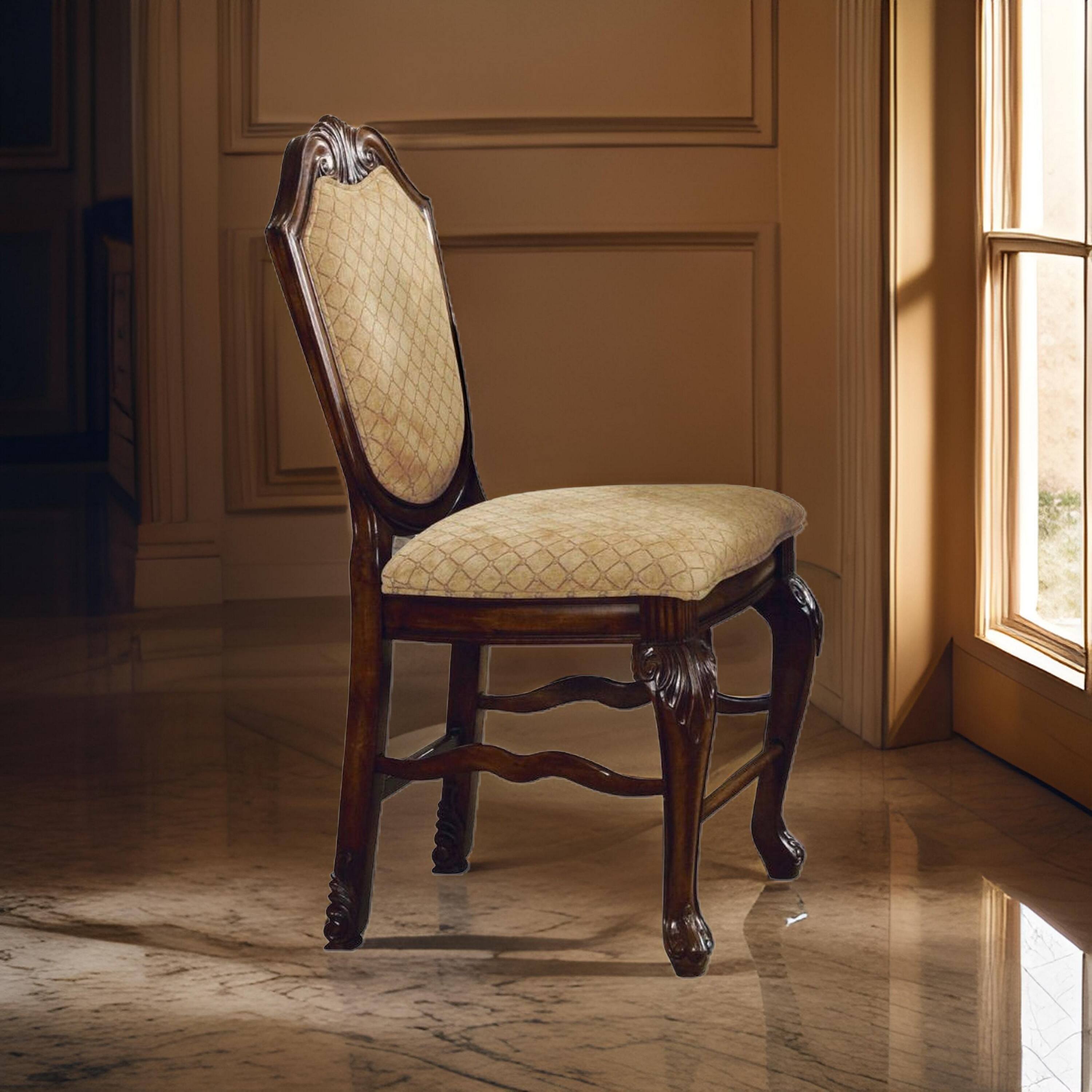 Alt View 5. Manhattan Lane - Loki 24 Inch Counter Height Chair Set of 2, Beige Fabric, Crown Top Back - Brown, Beige.