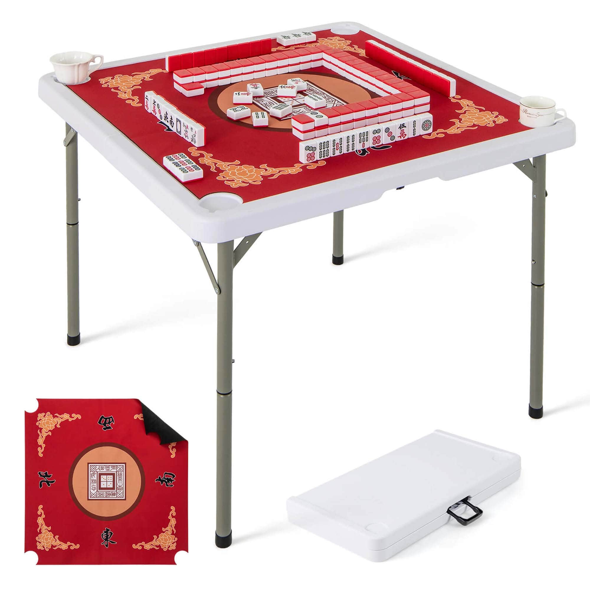 "Costway - 35"" Folding Mahjong Table with Cup Holders & Smooth Felt Mat Carrying Handle - Red" price history on PriceWatchPro