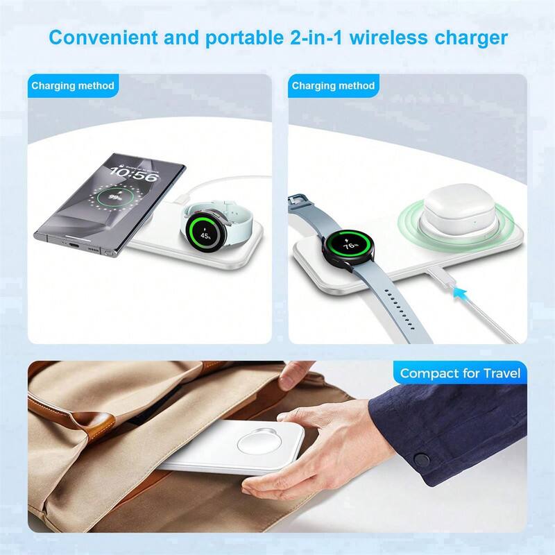 Convenient and portable 2-in-1 wireless charger

Charging method

Charging method

Compact for Travel