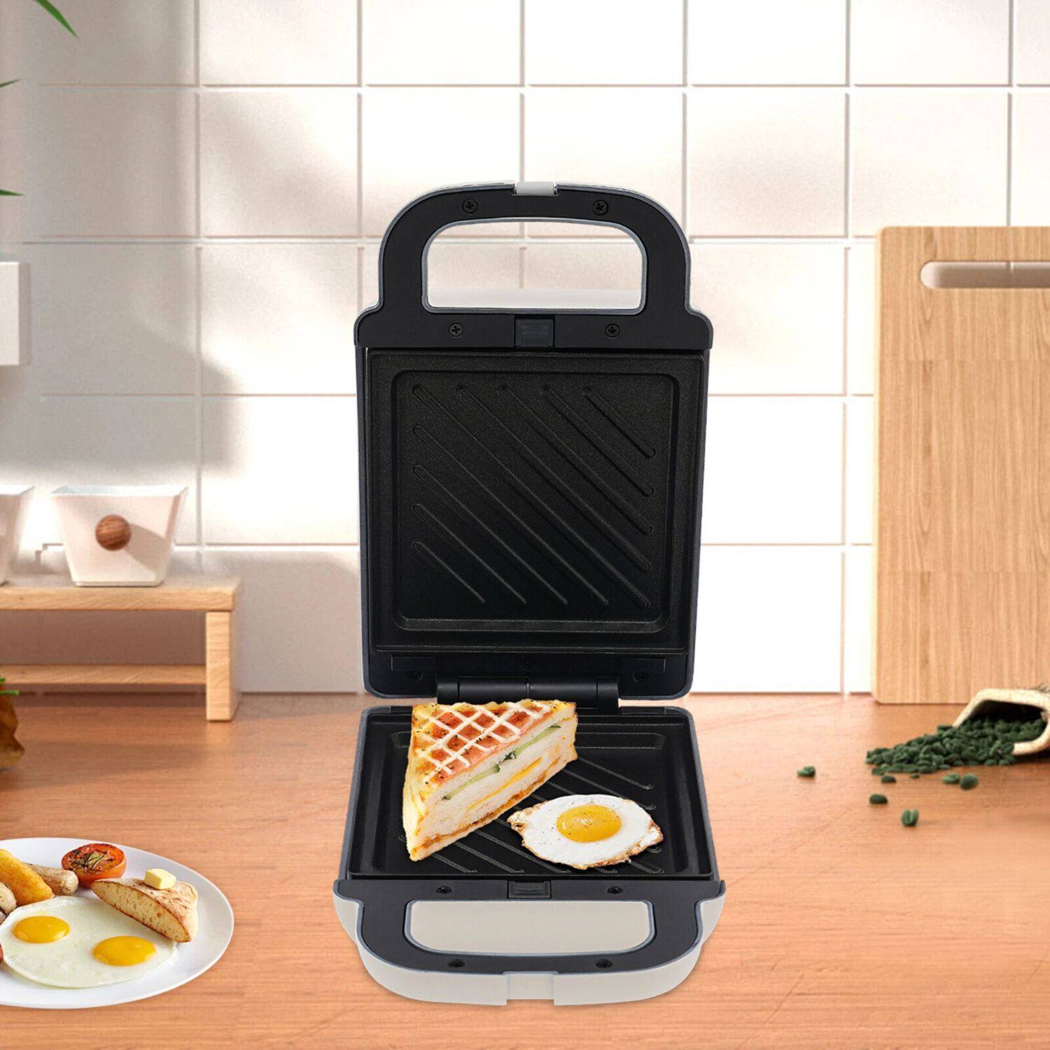 Alt View 7. Home Collection - Portable Sandwich Maker Breakfast Machine – Compact Non-Stick Sandwich Press - Black / White.