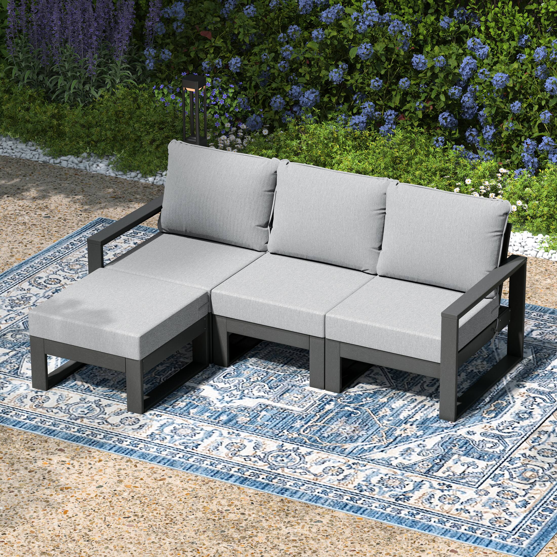 Angle. WestinTrends - WestinTrends Montara 4-Piece Outdoor HDPE Patio Sofa Sectional Set with Waterproof Cushions - Light Gray.