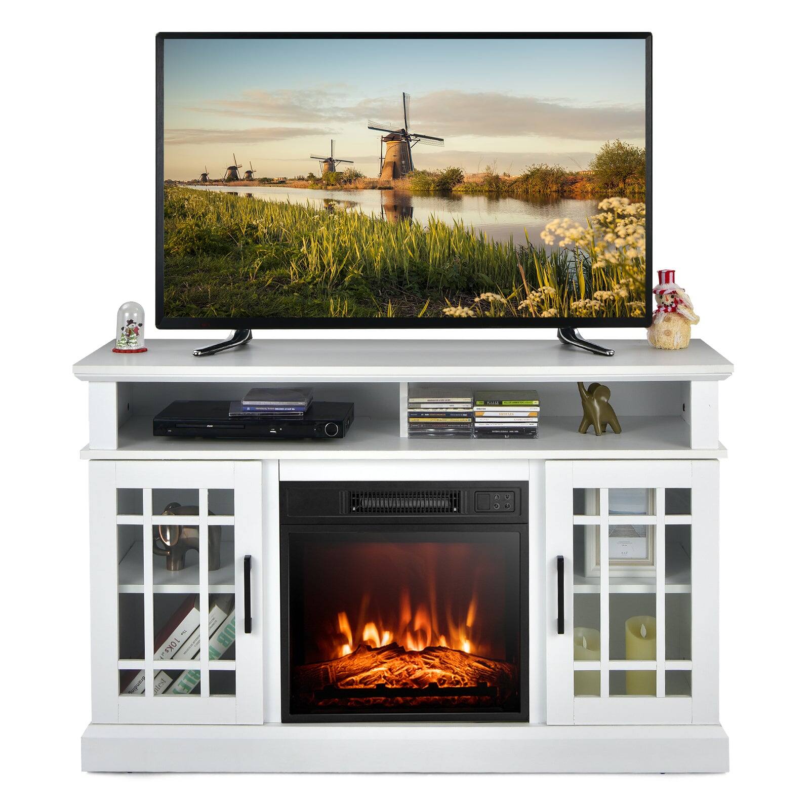 Alt View 7. Boyel Living - 48 in. Freestanding Electric Fireplace TV Stand with 18 in. Fireplace Insert Fits TVs up to 55 in. in White - White.