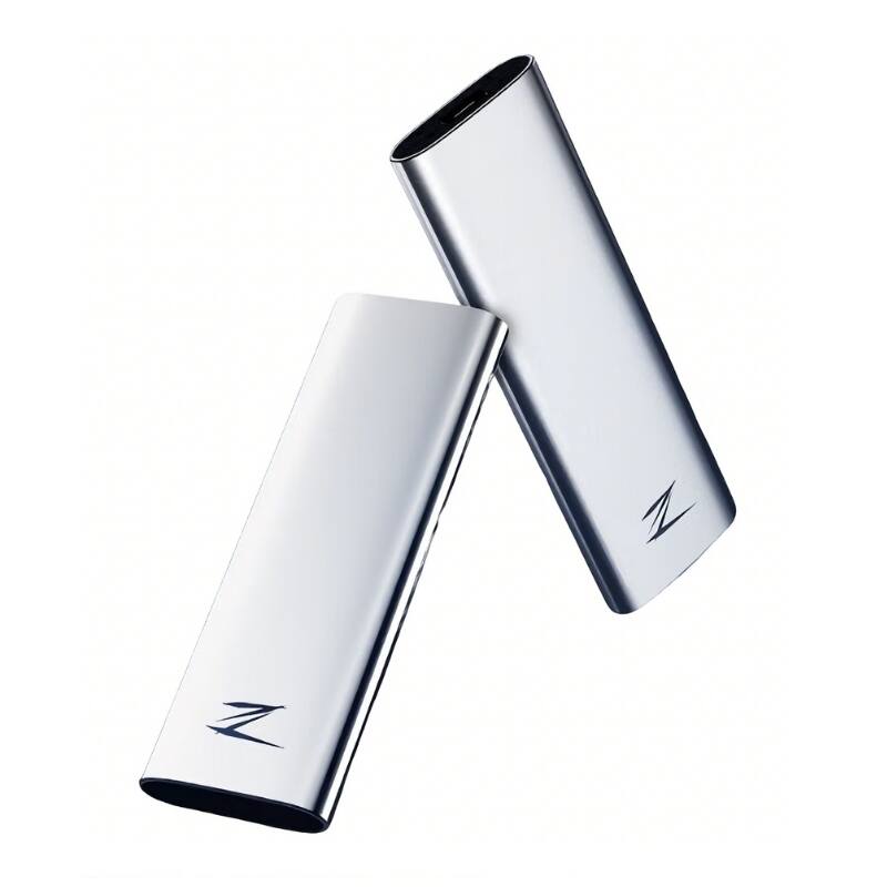 Angle. Netac - Z Slim 256GB Portable SSD USB-C USB 3.1 Gen 2 – Shock Resistant, Metal Case, Up to 550MB/s - Silver.