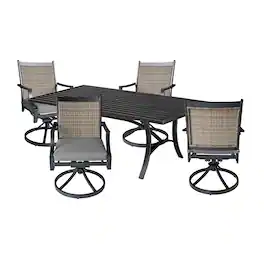 Mondawe - 5-Piece Outdoor Dining Set with 360° Swivel Chairs and Blended Fabric Cushions - Black+Brown
