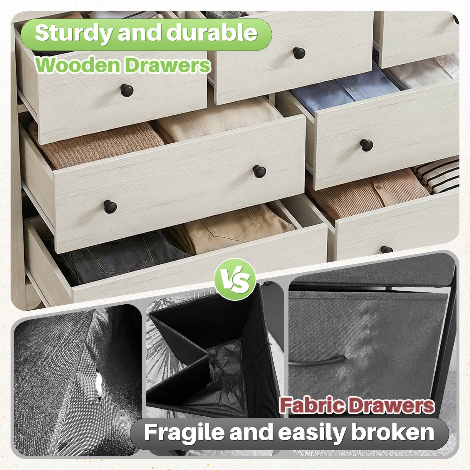 Sturdy and durable Wooden Drawers VS Fabric Drawers Fragile and easily broken
