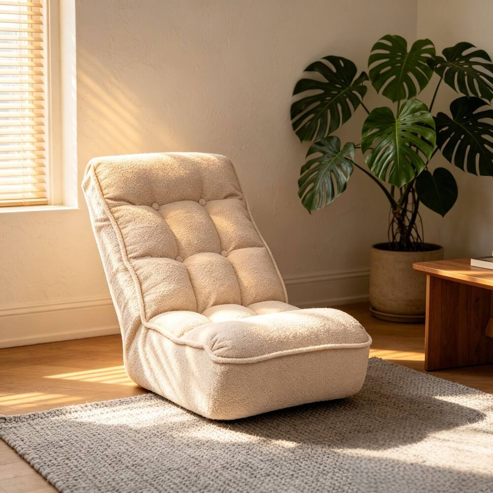 Alt View 3. Loheer - Loheer Adjustable Floor Chair Japanese Tatami Lazy Sofa White - White.