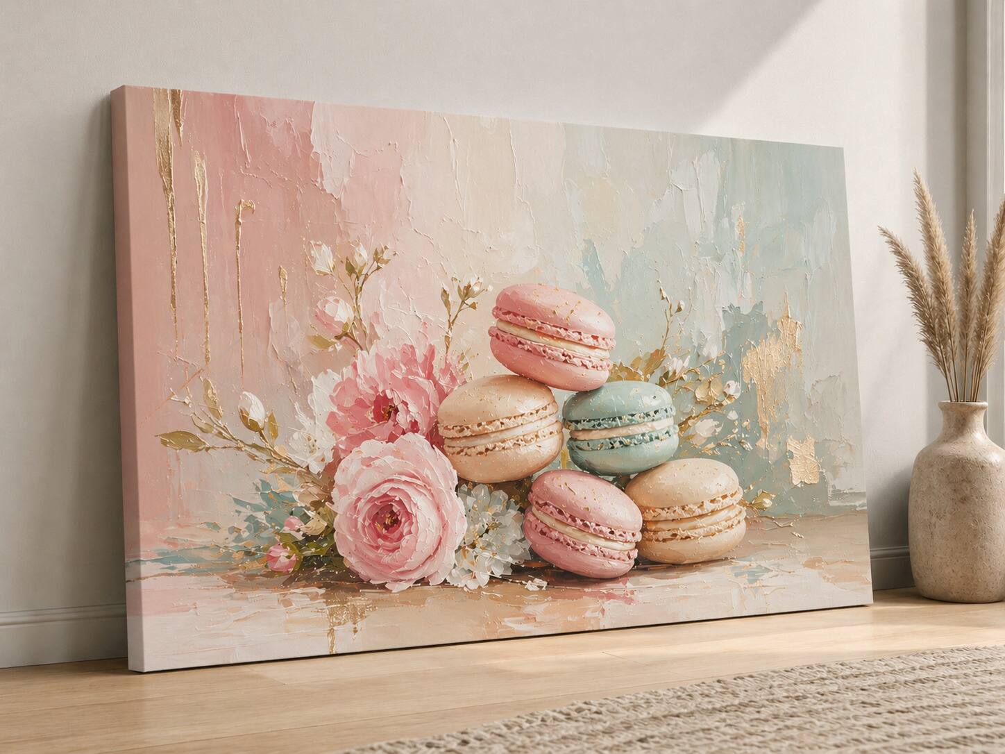 FC Design - Large Canvas 24x36" Ready-to-Hang 24x36" Macaron Floral Art Painting Home Wall Décor - MultiColor
