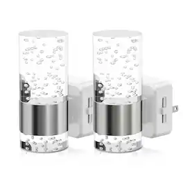 Jandcase - 2-Pack 1W Plug-in Night Light, 5000K Daylight White, Bubble Acrylic Pillar, Up/Down Light, , US 3-Prong - Silver