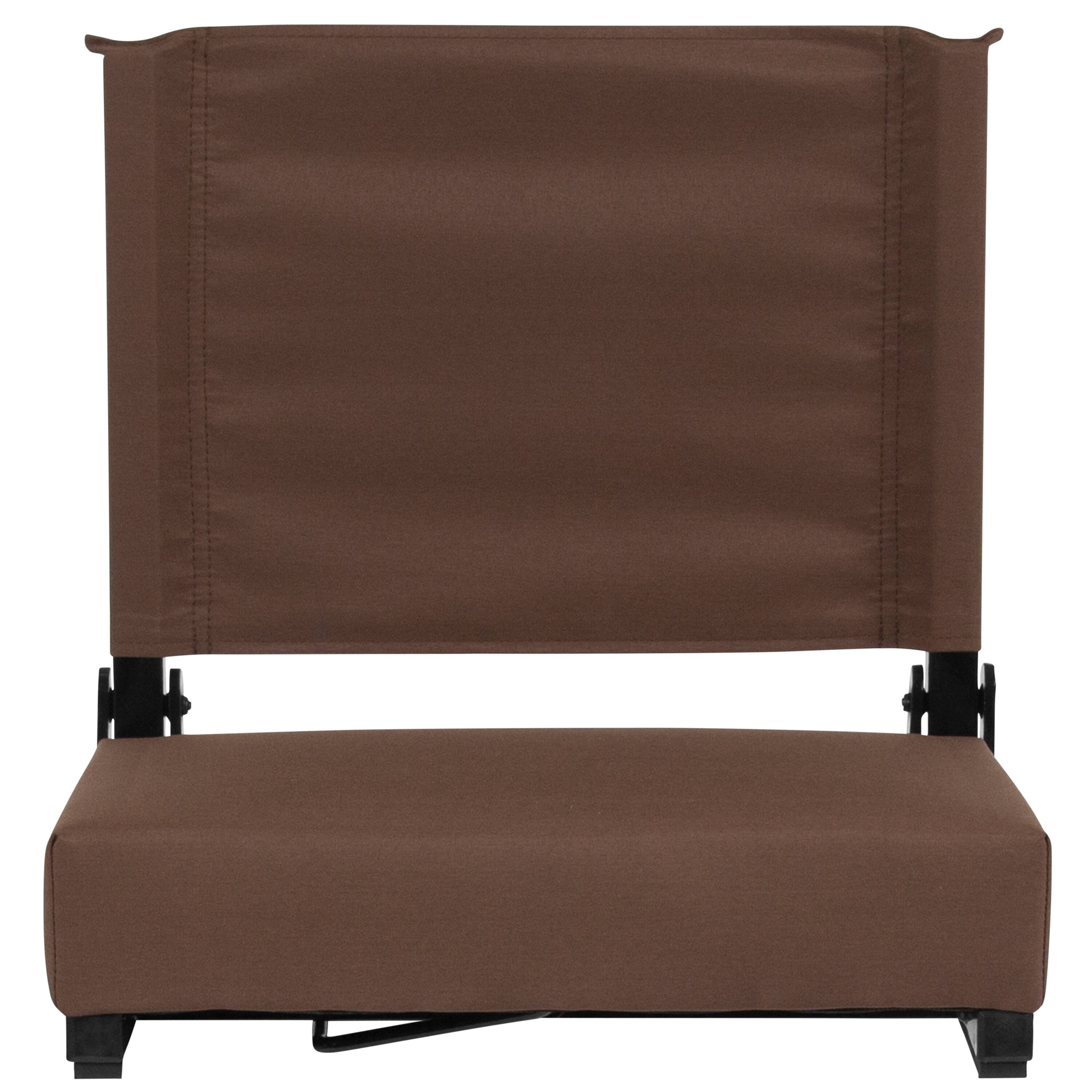 Alt View 5. Emma + Oliver - 500 lb. Rated Lightweight Stadium Chair with Handle & Ultra-Padded Seat - Brown.