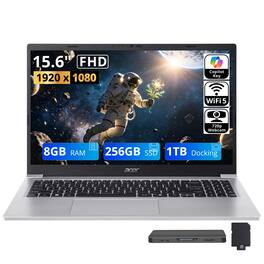 Acer - Upgraded - Aspire Lite 15.6" FHD Laptop, Intel 8-core 3 N350, 8GB RAM, 256GB SSD+1TB Dock Set, Intel Graphics, Win 11 - Silver