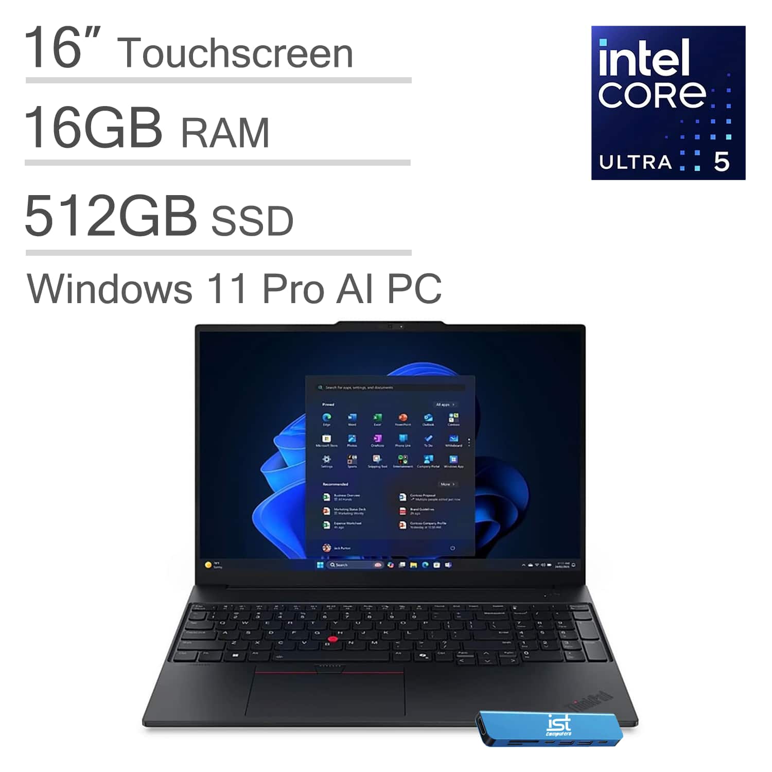 Lenovo - ThinkPad L16 Gen 2 16" FHD+ Touchscreen AI PC Laptop - Intel Core Ultra 5 - 16GB RAM - 512GB SSD - Win 11Pro - Black