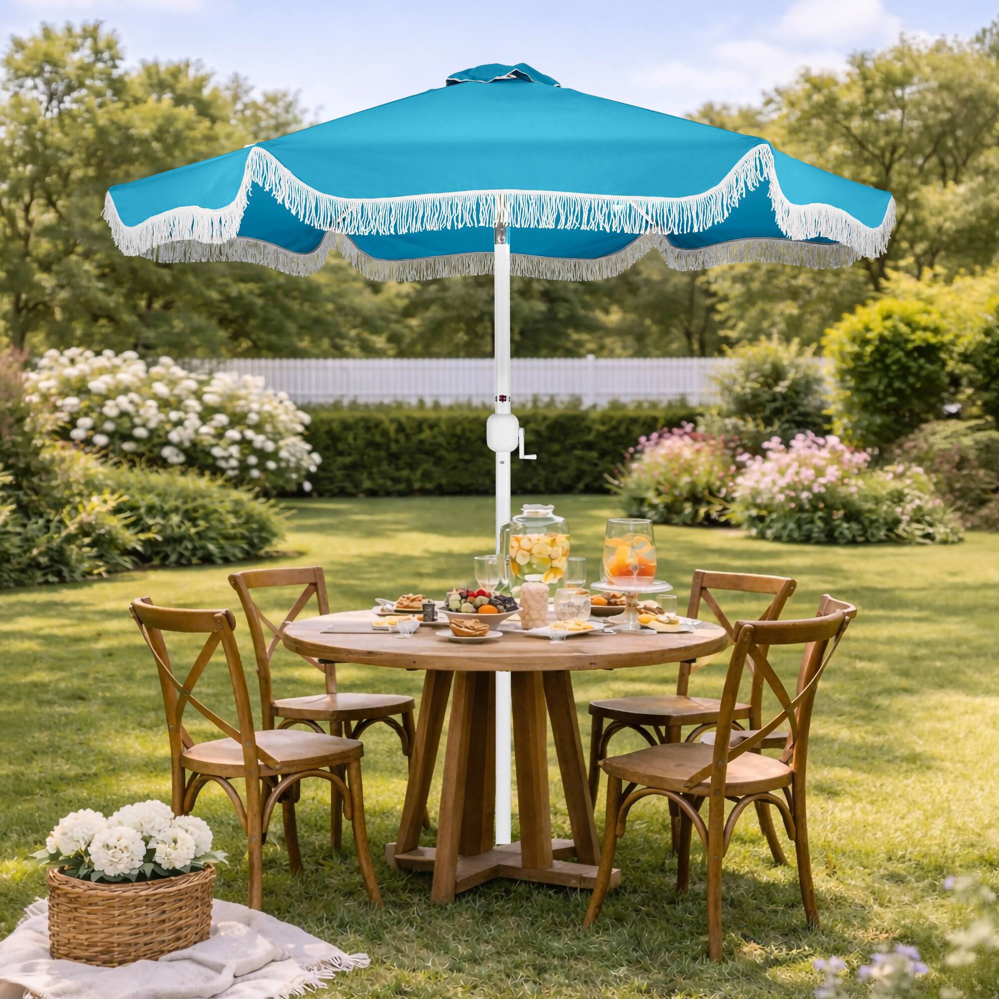 Alt View 8. Best Choice Products - Best Choice Products 9ft Fringe Market Umbrella  Boho Patio Sunshade w/ Tilt, UPF50+ - Sky Blue - Sky Blue.