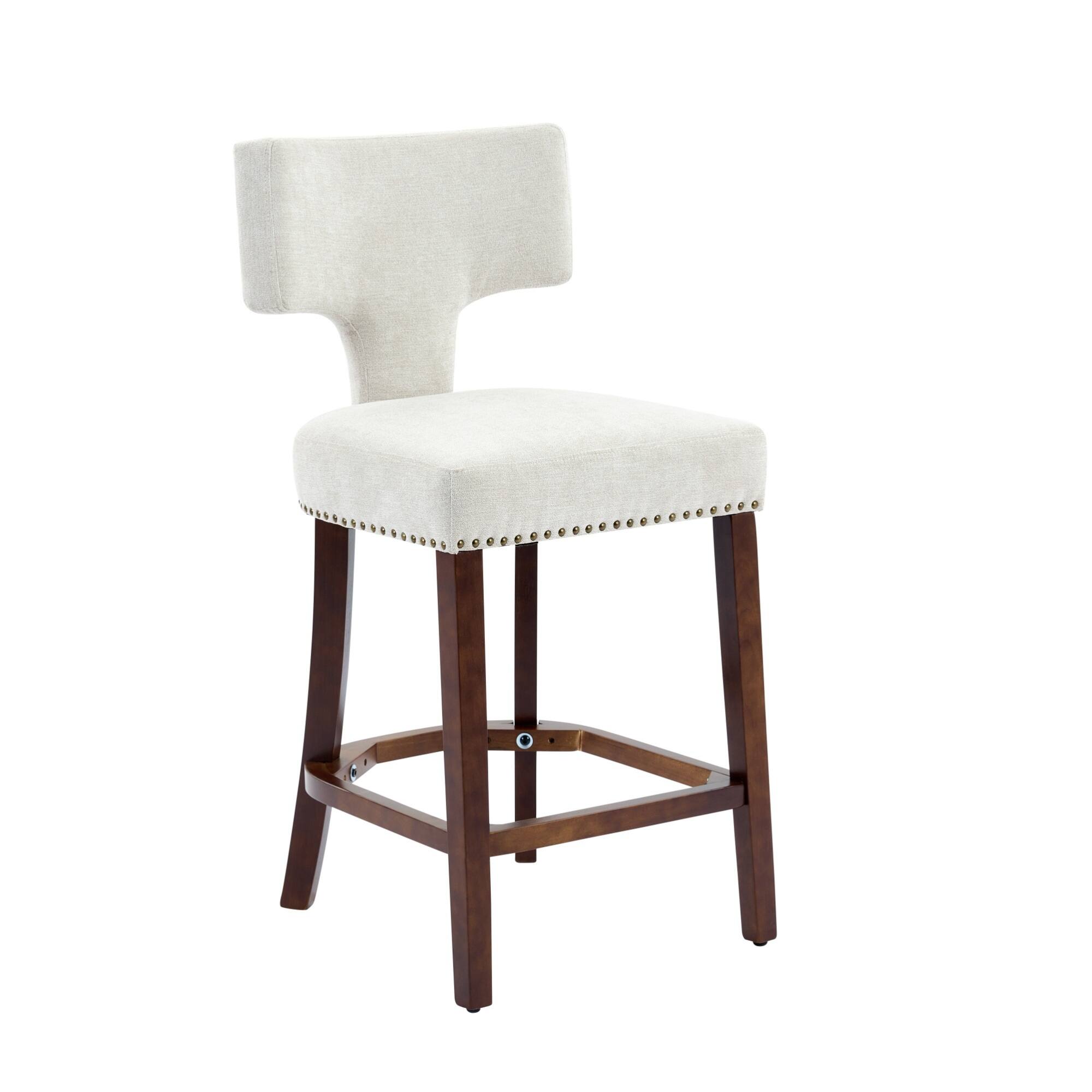 Left. GOODSILO - Modern Counter Height Bar Stools Set of 2, Farmhouse Upholstered Accent Chairs with Curved Backrest and Hardwood Frame - Beige.