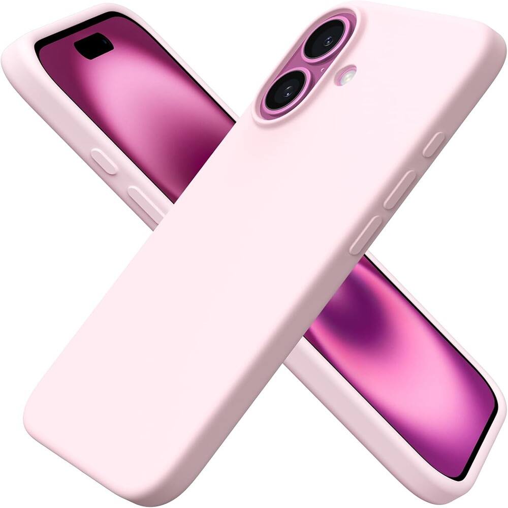 ACJPR - iPhone 16 Case, Slim Liquid Silicone, Shockproof - Chalk Pink
