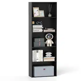 Costway - 5-Tier Bookcase with 2 Anti-tipping Devices.Freestanding Bookshelf for Bedroom - Black