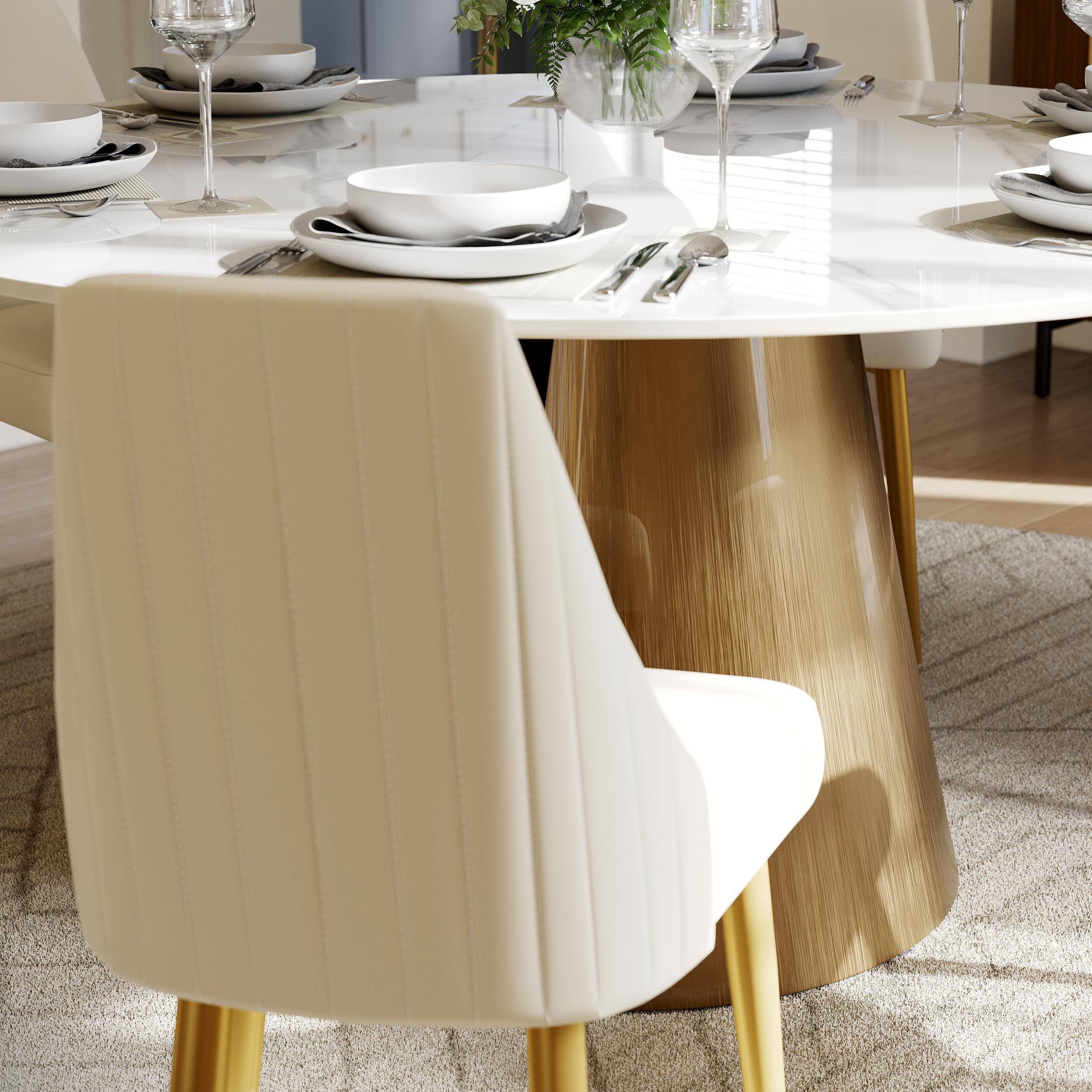 Alt View 1. POVISON - Modern Luxury Upholstered Dining Chairs Set of 2, Leather Dinning Chairs, Beige Dining Chairs with Gold Legs - Beige.