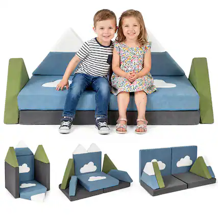 Front. Costway - Costway 12 PCS Modular Kids Play Couch, Snow Mountain Theme Toddler Foam Building Fort Snow Mountain - Multicolour.