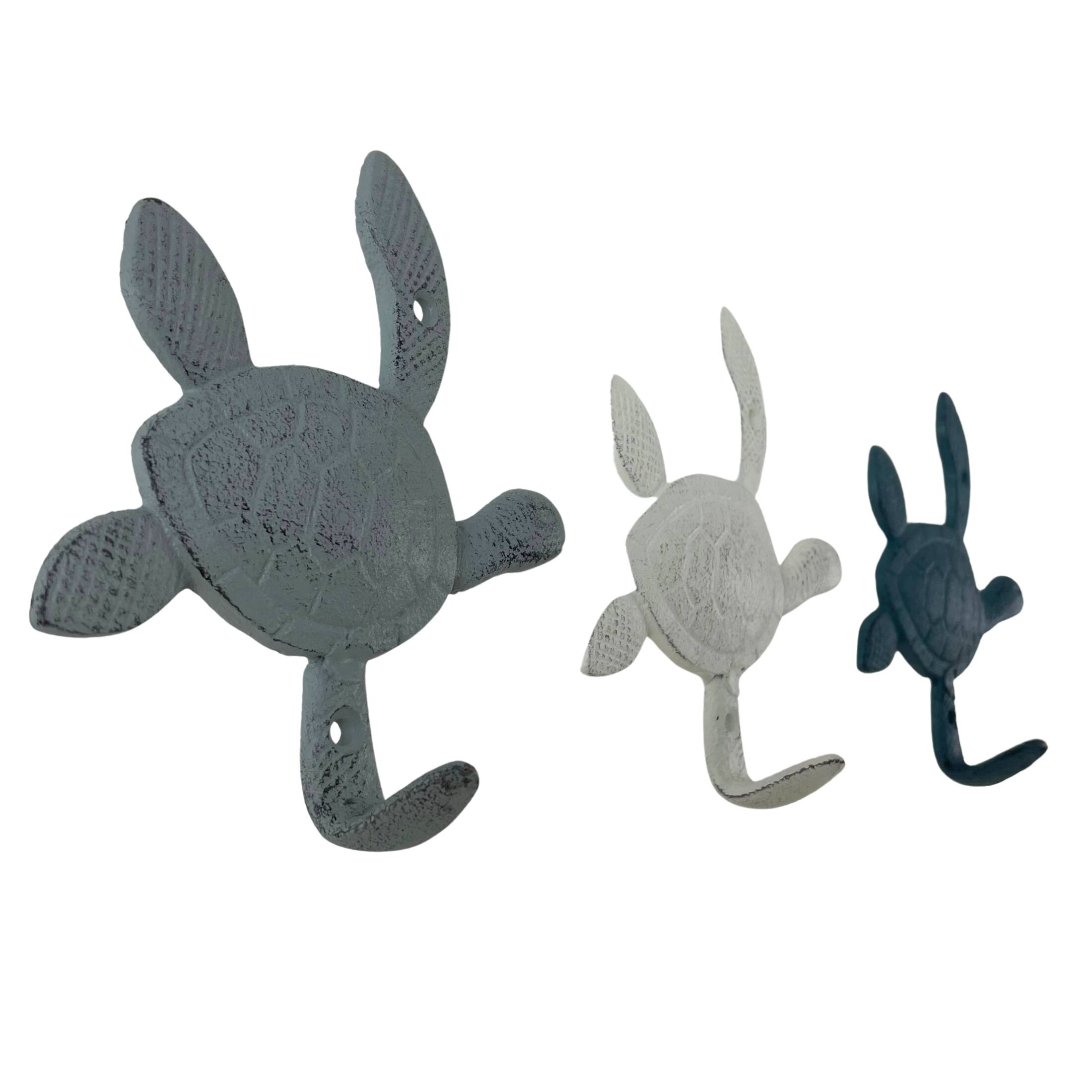 Alt View 1. Zeckos - Cast Iron Sea Turtle Wall Hook Set – Blue, Gray, White, Indoor/Outdoor Use - Multicolored.
